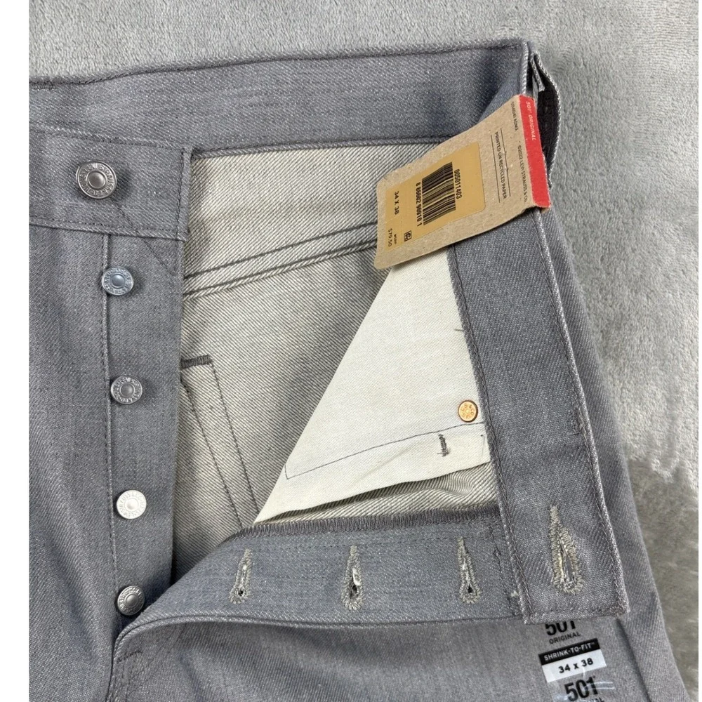 Levis Jeans Mens 34x38 501 Original Shrink-to-Fit Grey Straight Leg NEW